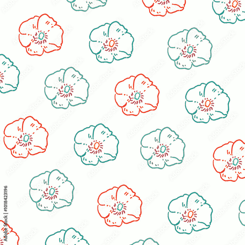 レトロなポピーの線の背景イラスト50