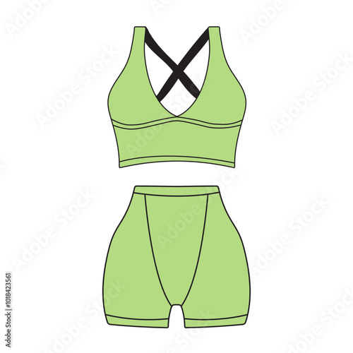 Women's sports underwear set; bra and panties insulated on white background. Fashionable hand drawn women's sports underwear.