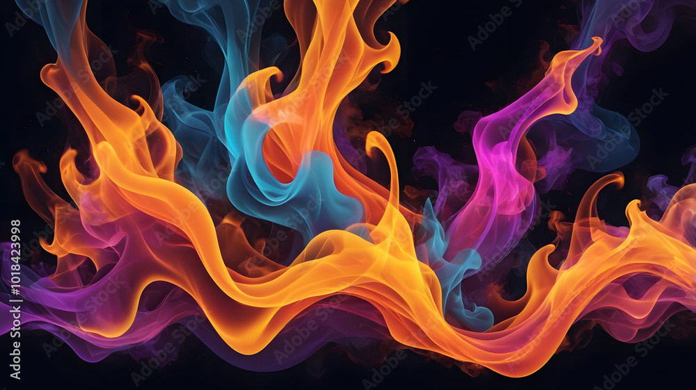 Abstract red and orange flames dancing against a black background, creating a dynamic and fiery texture Abstract red and orange flames dancing against a black background, creating a dynamic and fiery texture