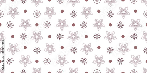 Pastel flora. Light and simple floral pattern in burgundy pastel colors. Seamless background. Pattern on a white isolated background