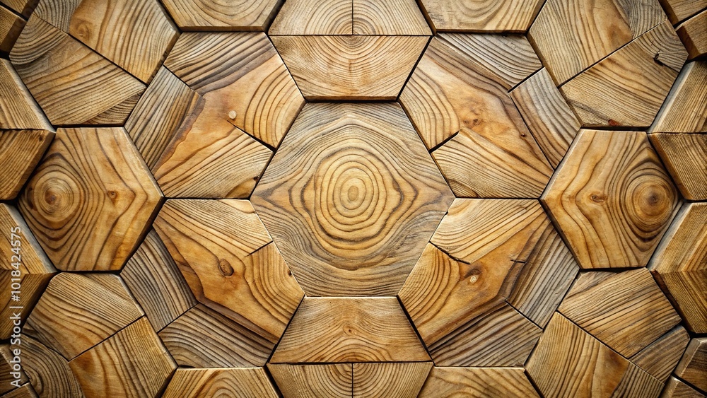 Fototapeta premium Natural wooden hexagonal pattern with cracks in fisheye view