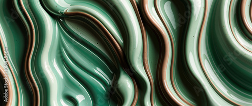 Viridian green vertical blended folds of ceramic glazed clay waves blending together in a smooth surface pattern banner photo