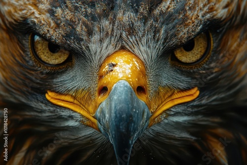 intense closeup of an eagles piercing gaze feathers glistening in natural light capturing the majestic beauty and wild spirit of this powerful bird of prey photo