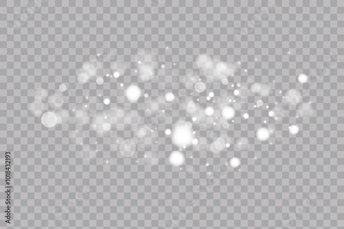 Abstract light shine blur bokeh effect on white transparent background. Vector lens flare spot light sparkles or shiny glittering glow beams for modern trendy Christmas celebration design template