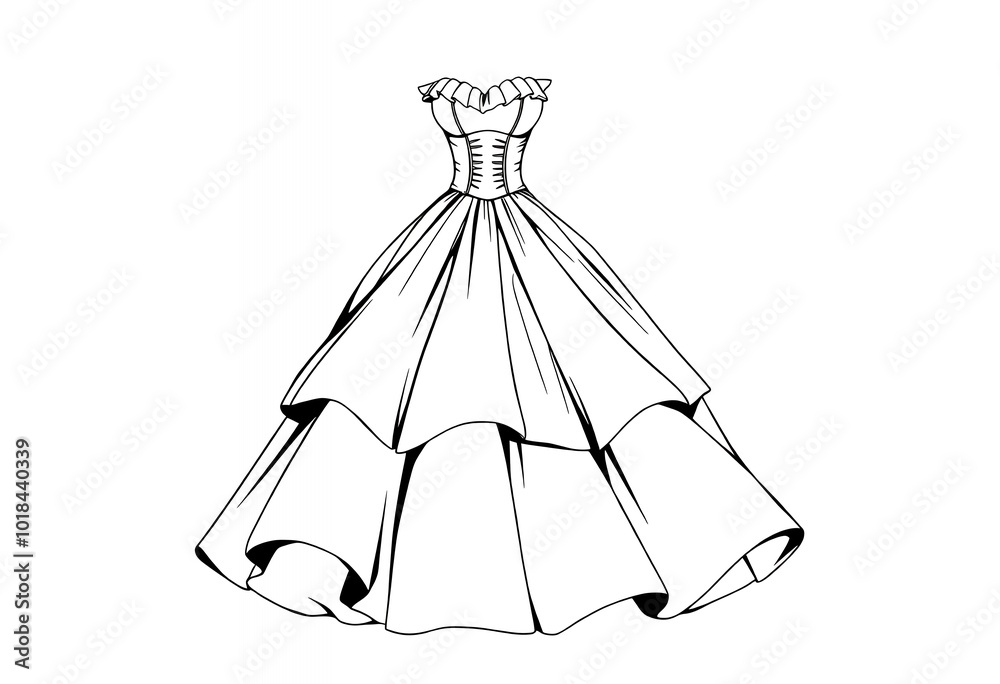 Elegant Ball Gown Dress Illustration Fashion Design Bridal Wedding Line Art Sketch Elegant Ball Gown Dress Illustration Fashion Design Bridal Wedding Line Art Sketch