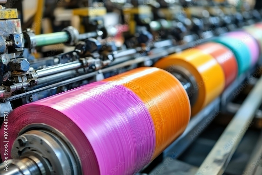 Close-up of a Machine Winding Colorful Plastic Reels Close-up of a Machine Winding Colorful Plastic Reels