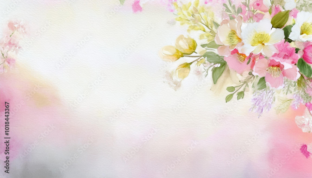 Stylish floral background place for text, easy to use on cards and banners for Mother's Day, Father's Day and wedding invitations. Various flowers in pastel tones, watercolour work.-30 Stylish floral background place for text, easy to use on cards and banners for Mother's Day, Father's Day and wedding invitations. Various flowers in pastel tones, watercolour work.-30