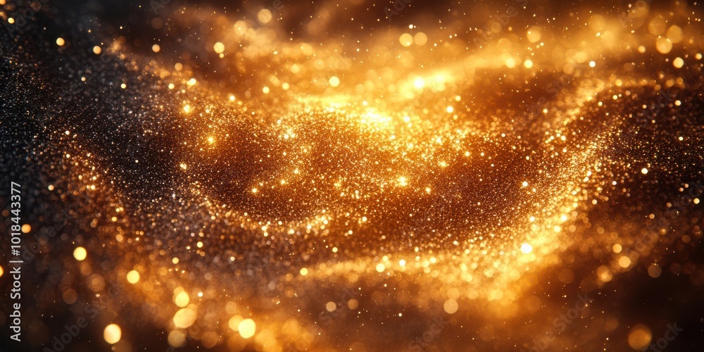 Golden Shimmering Particles Dancing in a Celestial Swirl
