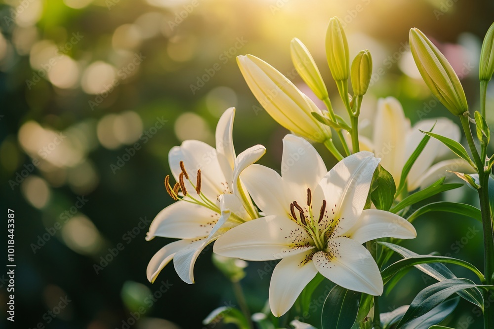 White Lily Flower Blooming in Sunlight White Lily Flower Blooming in Sunlight