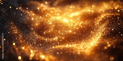 Golden Shimmering Particles Dancing in a Celestial Swirl