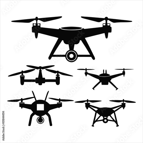 set of drone vector illustration black silhouette drones collection