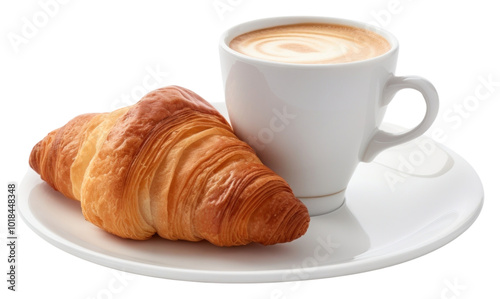 PNG A cup of coffee with croissant bread drink food.