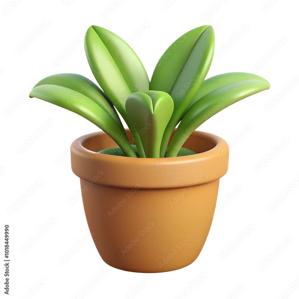 Colorful cartoon plant in a brown pot on white background 