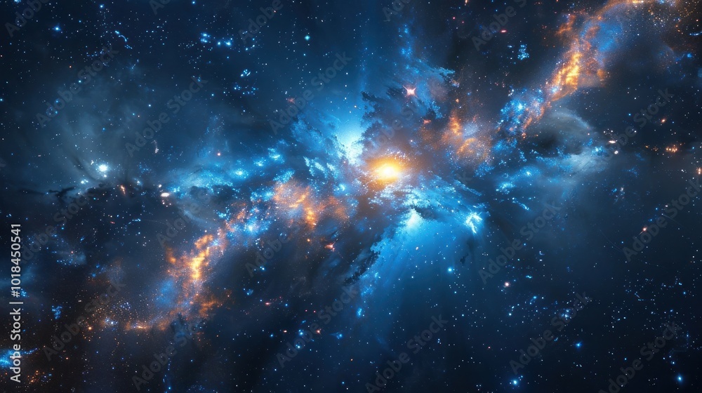 Obraz premium Captivating Cosmic Panorama Swirling galaxies glowing nebulae and shimmering stars in a breathtaking deep space scene This image showcases the majestic and dynamic nature of the universe