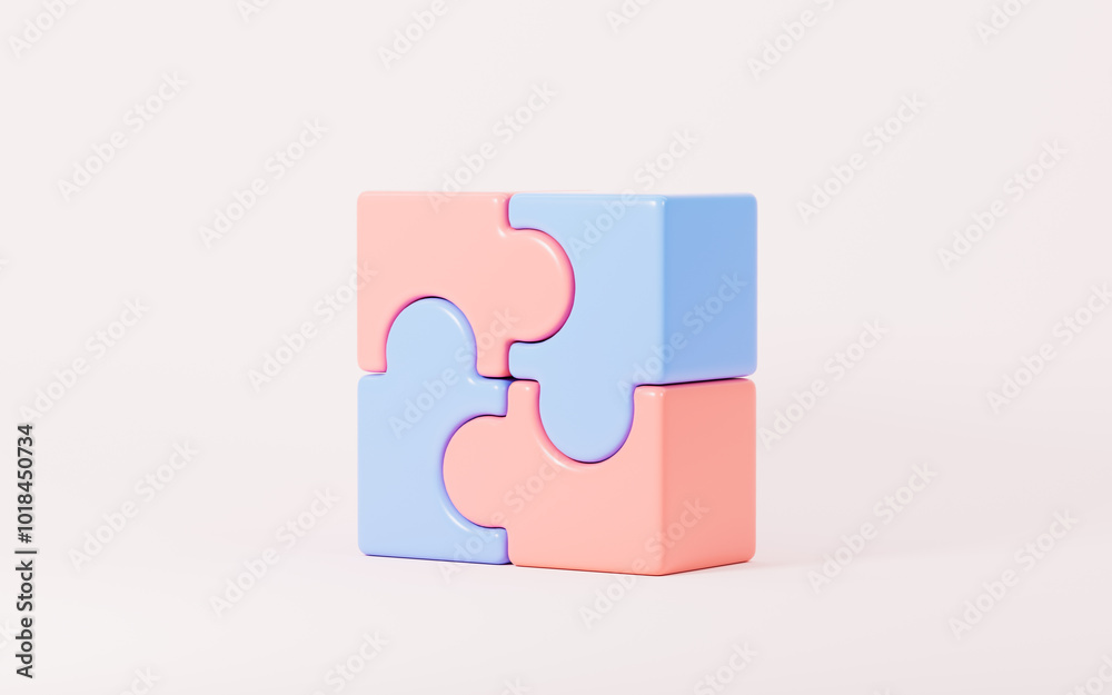 Jigsaw puzzle connecting, cooperation and teamwork , partnership and brainstorming, 3d rendering.