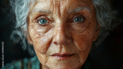 A stunning AI-generated portrait of an elderly woman with silver hair, her wrinkles reflecting her wisdom and years of experience