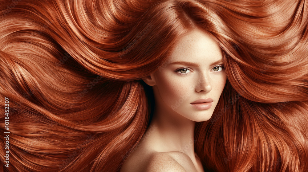 Modell con capelli lunghi e vibranti, con un'acconciatura sana e lucente. Ritratto di moda di una bellissima modella in un ambiente da studio. Pubblicità parrucchiere.