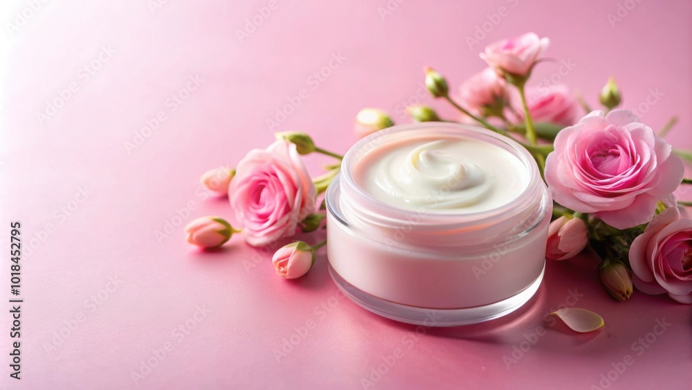 Face cream moisturizer product on pink background for spa and organic beauty cosmetics routine, skincare Face cream moisturizer product on pink background for spa and organic beauty cosmetics routine, skincare