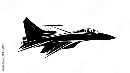 Illustration of a military fighter jet on a white background. Air force.