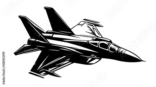 Illustration of a military fighter jet on a white background. Air force.