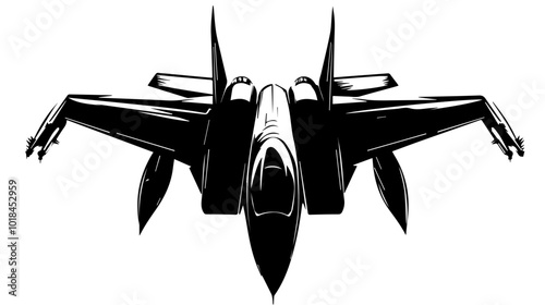Illustration of a military fighter jet on a white background. Air force.