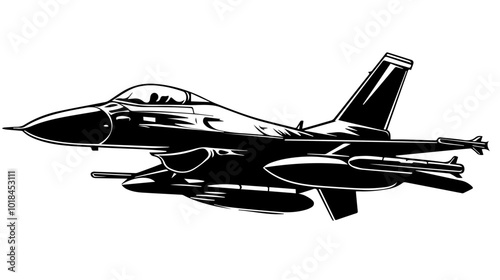 Illustration of a military fighter jet on a white background. Air force.