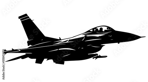 Illustration of a military fighter jet on a white background. Air force.
