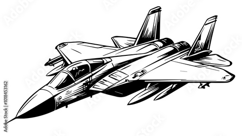 Illustration of a military fighter jet on a white background. Air force.