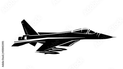 Illustration of a military fighter jet on a white background. Air force.