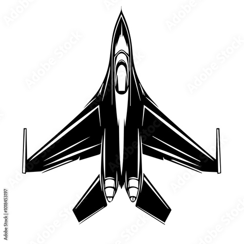 Illustration of a military fighter jet on a white background. Air force.