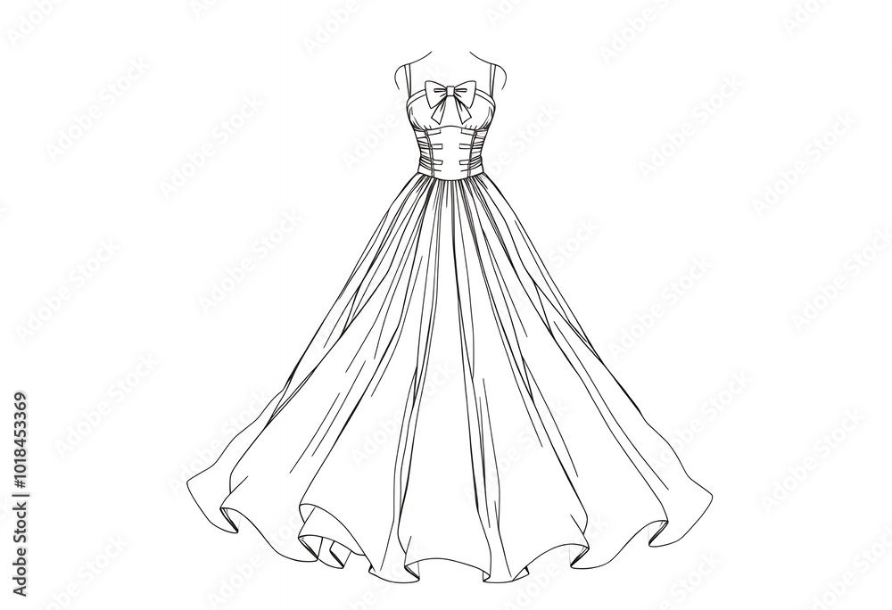 Obraz premium Elegant Ball Gown Dress Sketch Fashion Illustration Wedding Bridal Gown Dress Design