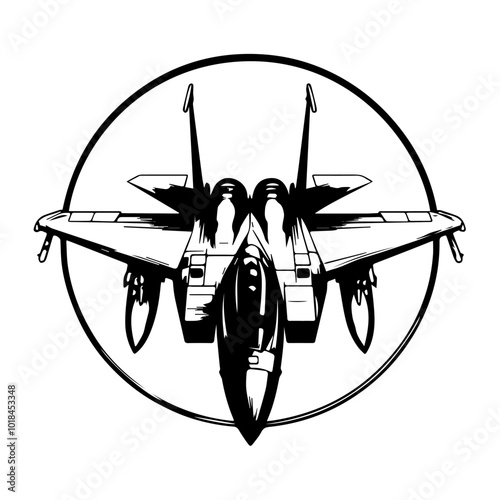 Illustration of a military fighter jet on a white background. Air force.