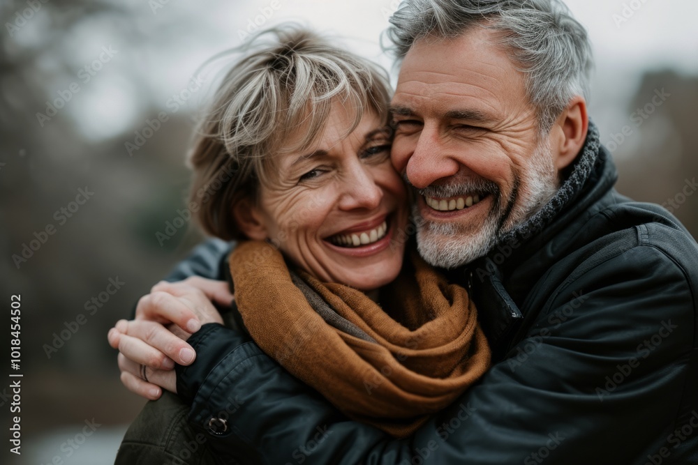 Portrait of a happy senior couple in the park in winter. Portrait of a happy senior couple in the park in winter.