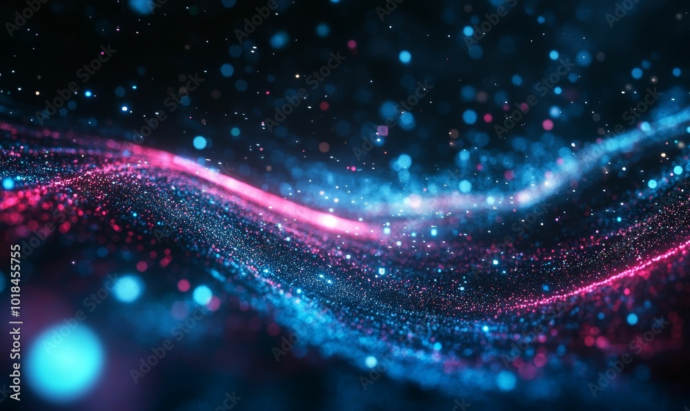 Naklejka premium Blue and pink sparkling lights on black background.