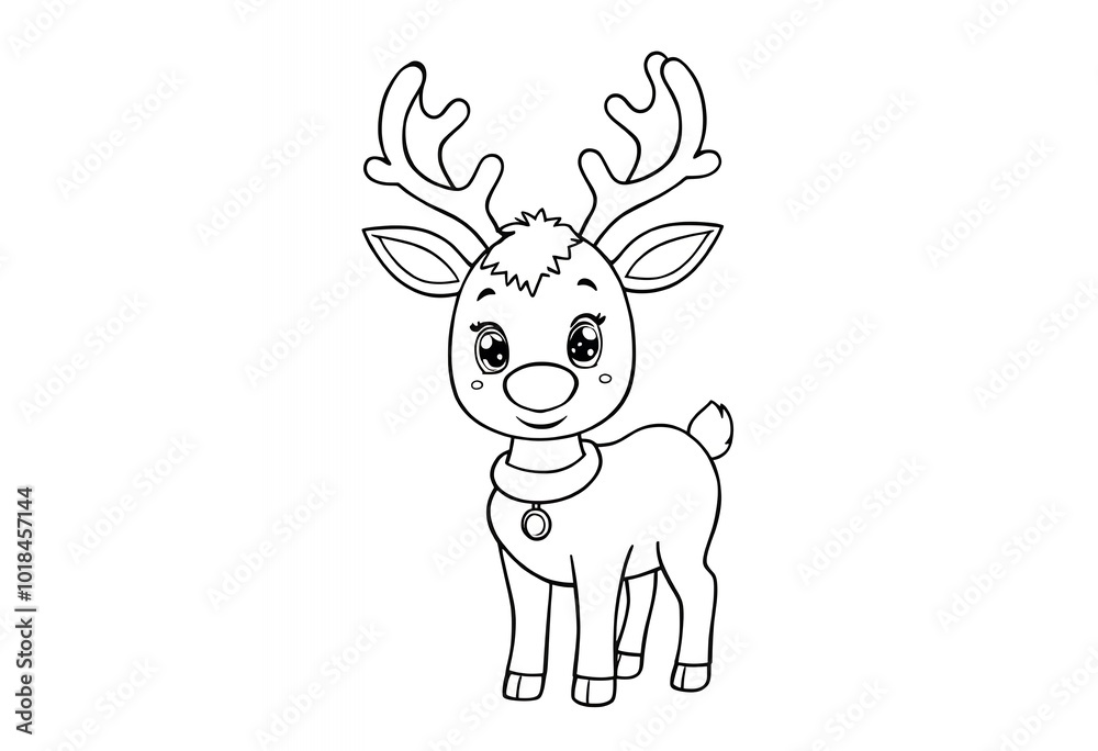Cute Reindeer Coloring Page Christmas Animal Illustration Holiday Activity