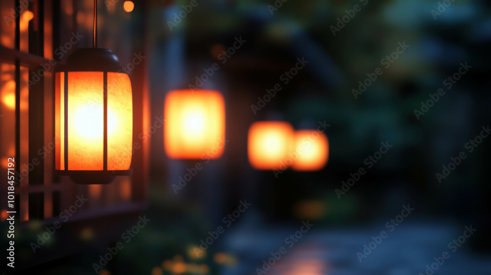 Serene Nightscape with Softly Blurred Lanterns Serene Nightscape with Softly Blurred Lanterns