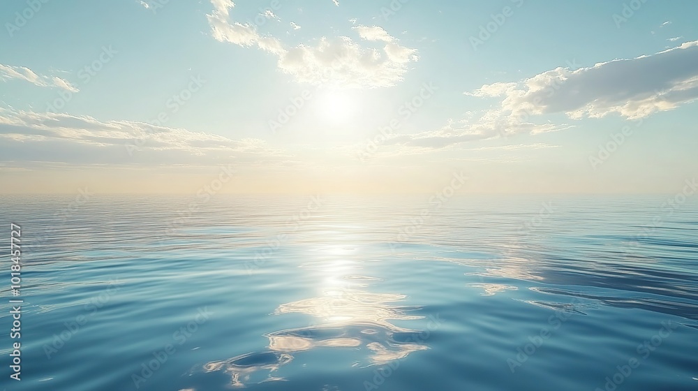 Naklejka premium A calm water surface reflecting the bright sky, with soft ripples creating a sense of serenity and stillness