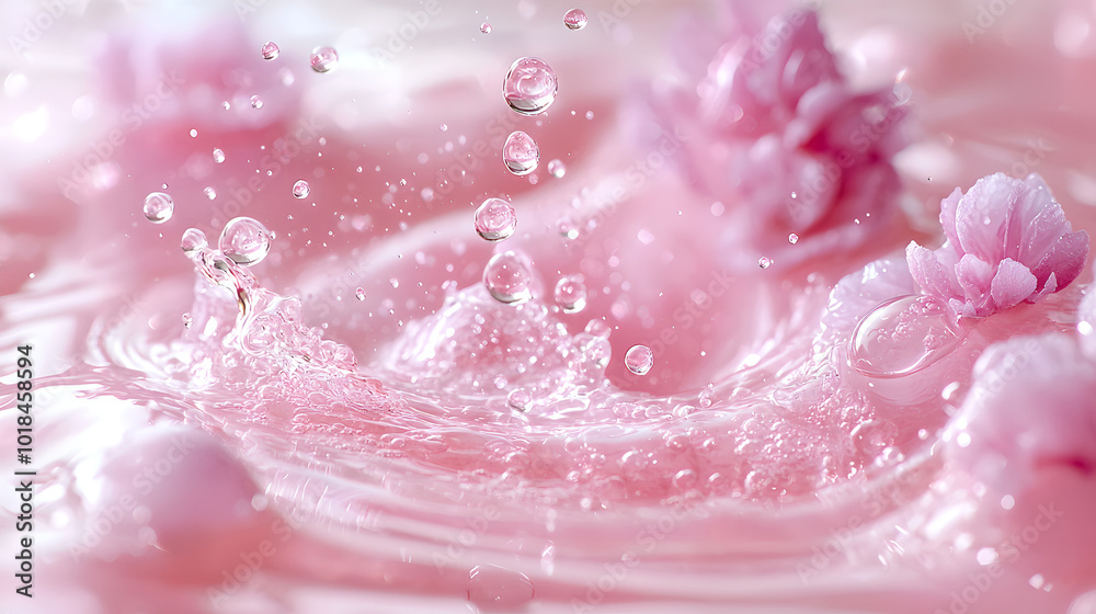 Soft Pink Water Splash with Flowers and Bubbles Soft Pink Water Splash with Flowers and Bubbles
