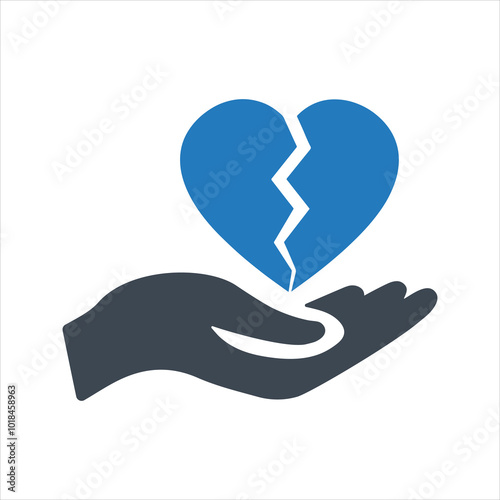 Broken heart icon. Heart in hand icon