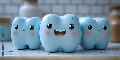 Cute Blue Cartoon Teeth Characters for Dental Themes