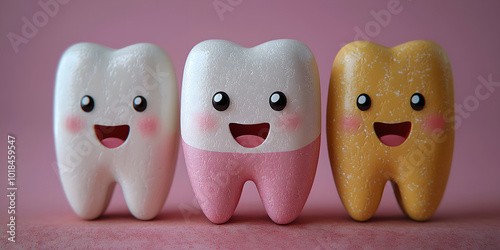 Cute Cartoon Teeth Characters with Happy Expressions