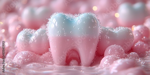 Soft Pink Tooth with Bubbles in Dreamy Background