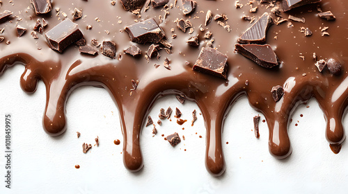 Melted Chocolate with Chunks on White Surface