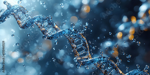 DNA Double Helix in Blue Water Splash Background
