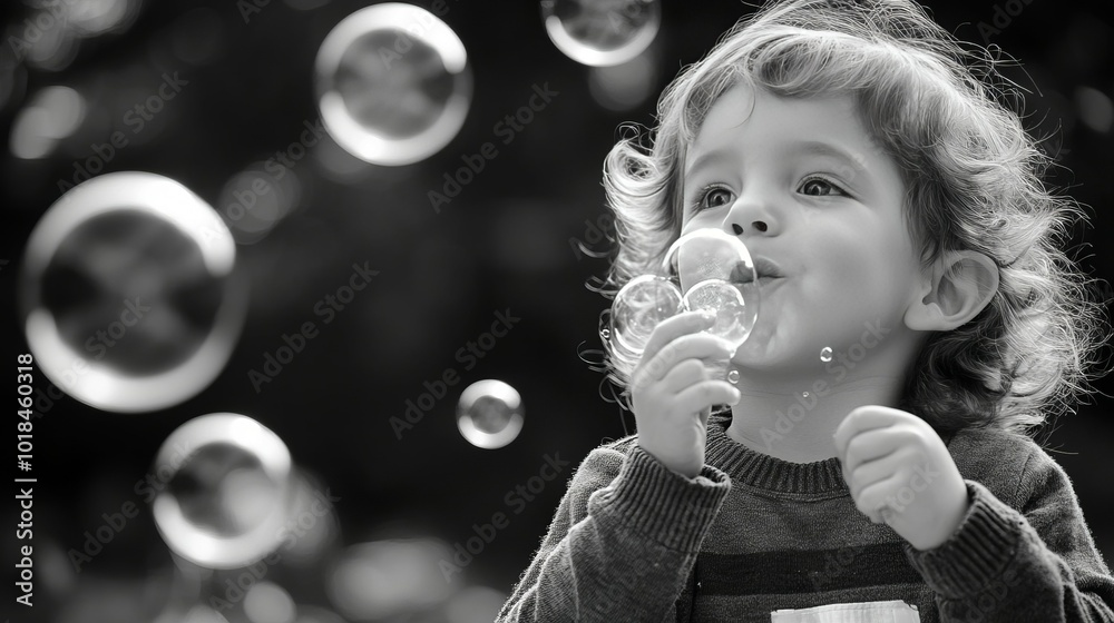 Young girl blows bubbles and watches them float away. Young girl blows bubbles and watches them float away.