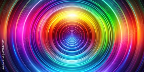 Vibrant abstract background with concentric circles in a multicolored spectrum, creating a glowing tunnel effect