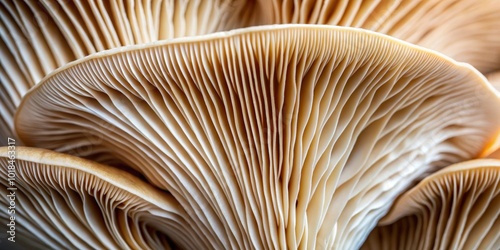 Close-up of the intricate lamina of the oyster mushroom, fungus, oyster mushroom, lamina, gills, texture, close-up, macro