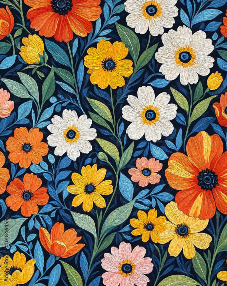 Botanical pattern for printing on wall decorations, covers. Artistic brush strokes.