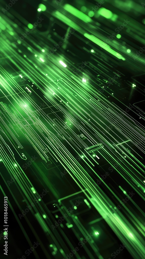 Green digital lines and lights on dark background Green digital lines and lights on dark background