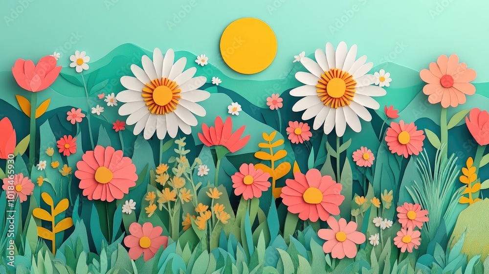 Vibrant spring scene adorned with blooming flowers Bright spring landscape filled with colorful flowers